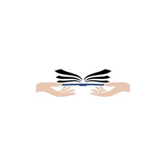 Flat hand giving open book icon logo