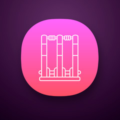 Cricket stumps app icon. Cricket wicket. Gate in game. Sport playground equipment. Bat and ball team game. Sport activity. UI/UX user interface. Web or mobile application. Vector isolated illustration
