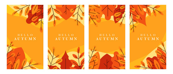 Fototapeta na wymiar Set of autumn promo banners. Vector illustration with autumn leaves. Seasonal sale posters, social media banners, cover design templates.