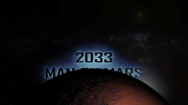 2033 mission to Mars man on planet planet opening title text animation on space background. Contains public domain image by Nasa
