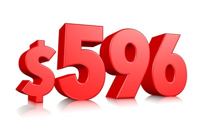 596$ Five hundred ninety six price symbol. red text number 3d render with dollar sign on white background