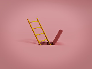 ladder from a square hole. 3d rendering © FOTOSPLASH