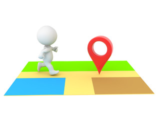 3D Character on online map running towards location pin