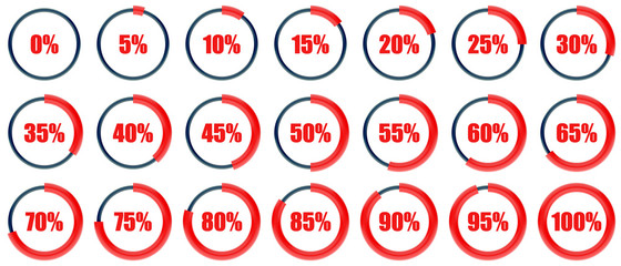 Set of circle percentage diagrams for infographics design elements from 0% to 100%