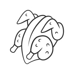 Chicken carcase linear icon. Butchers meat. Meat production and sale. Protein source. Butchery business. Thin line illustration. Contour symbol. Vector isolated outline drawing. Editable stroke