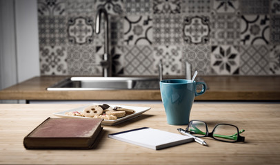 Table with things in the kitchen