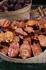 Hand crafted wooden boxes on sale on Bali island. Traditional Balinese craft.
