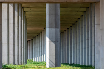 The pillars under the railroad tracks of the high speed railway line in Bleiswijk, Netherlands