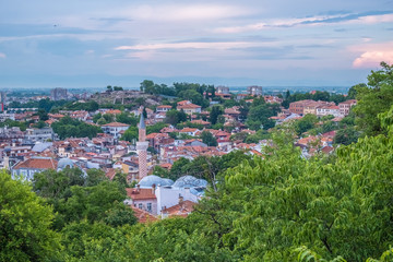 Fototapeta na wymiar Gorgeous views of the city of Plovdiv from the top of Sahat tepe (Danov's hill) one of the city's seven hills, Bulgaria