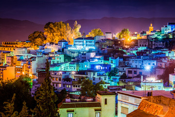 Panoramic view on famous moroccan blue city Chefchaouen, Morocco