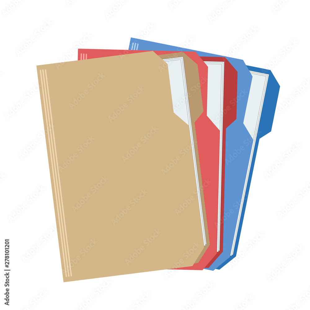 Poster web computer color folders with documents files for design on white, stock vector illustration