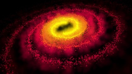 galaxy red, spinning clockwise, bright round particles