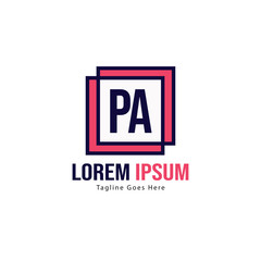 Initial PA logo template with modern frame. Minimalist PA letter logo vector illustration