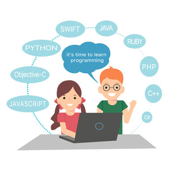 Children coding vector illustration