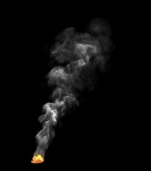 flaming tourist camp fire place with white smoke isolated on black background, design fire 3D illustration