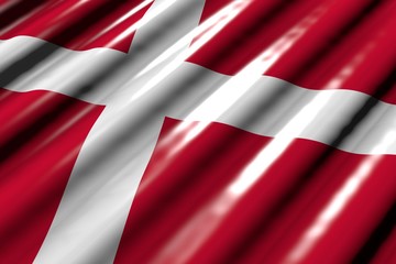 Fototapeta premium wonderful independence day flag 3d illustration. - shiny - looking like plastic flag of Denmark with large folds lying flat in corner