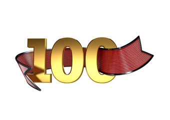 100 Jahre Jubiläum, Zahlen in Gold mit Band, 3D-Rendering