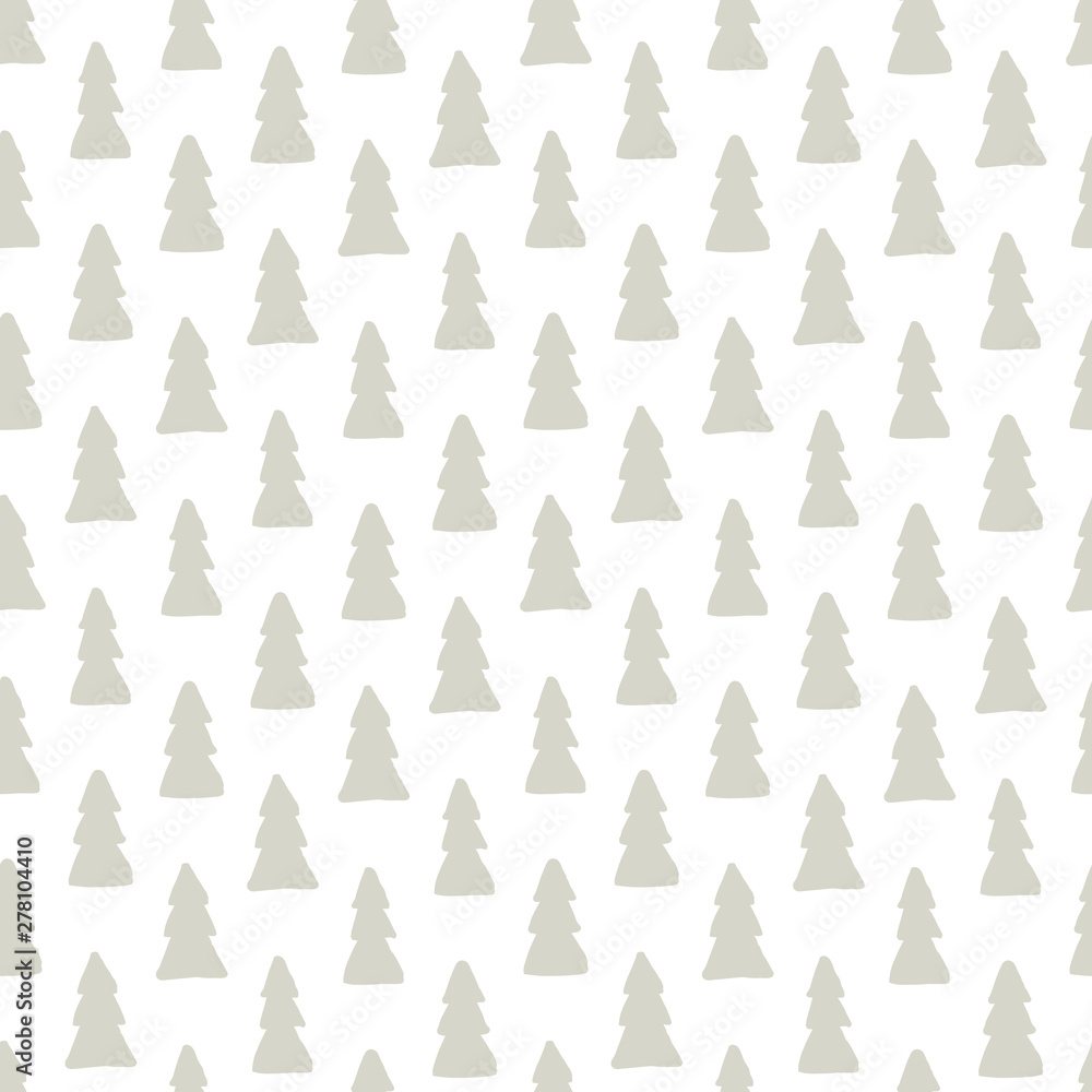 Poster vector abstract christmas tree seamless pattern. hand drawn simple grey symbol in grey circle frame 