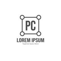 Initial PC logo template with modern frame. Minimalist PC letter logo vector illustration