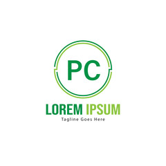 Initial PC logo template with modern frame. Minimalist PC letter logo vector illustration