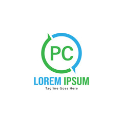 Initial PC logo template with modern frame. Minimalist PC letter logo vector illustration