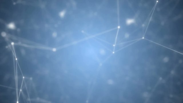 An abstract representation of generic nodes of data along various connection paths within a network. Network connections. Growing connections.