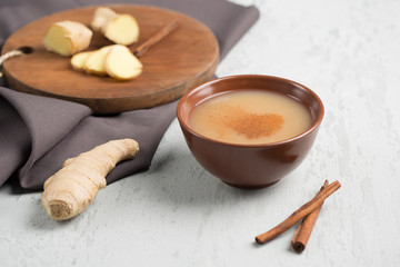 Tea masala in a Cup with the winter spices of cinnamon and ginger