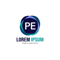 Initial PE logo template with modern frame. Minimalist PE letter logo vector illustration