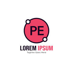 Initial PE logo template with modern frame. Minimalist PE letter logo vector illustration