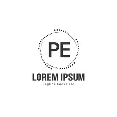 Initial PE logo template with modern frame. Minimalist PE letter logo vector illustration