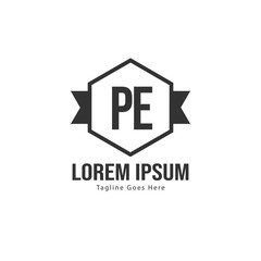 Initial PE logo template with modern frame. Minimalist PE letter logo vector illustration