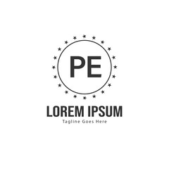 Initial PE logo template with modern frame. Minimalist PE letter logo vector illustration
