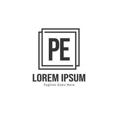 Initial PE logo template with modern frame. Minimalist PE letter logo vector illustration