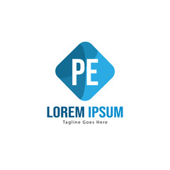 Initial PE logo template with modern frame. Minimalist PE letter logo vector illustration