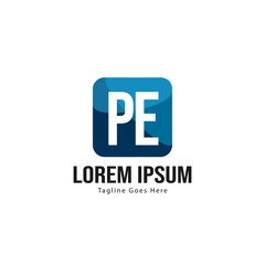 Initial PE logo template with modern frame. Minimalist PE letter logo vector illustration
