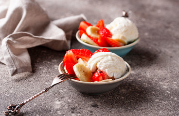 Strawberry, banana and ice cream dessert