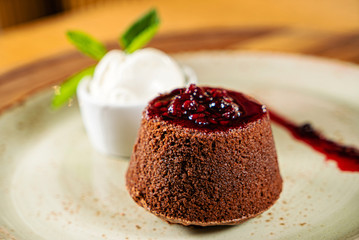 lava cake with berry sauce