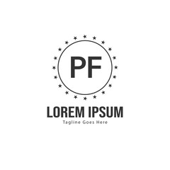 Initial PF logo template with modern frame. Minimalist PF letter logo vector illustration