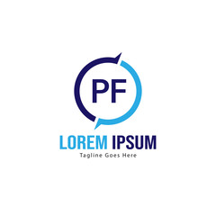 Initial PF logo template with modern frame. Minimalist PF letter logo vector illustration