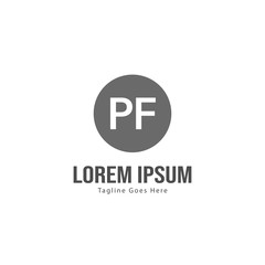 Initial PF logo template with modern frame. Minimalist PF letter logo vector illustration