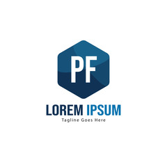 Initial PF logo template with modern frame. Minimalist PF letter logo vector illustration