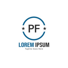 Initial PF logo template with modern frame. Minimalist PF letter logo vector illustration