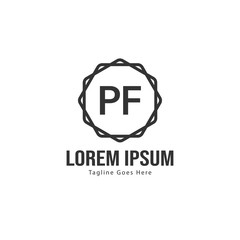 Initial PF logo template with modern frame. Minimalist PF letter logo vector illustration