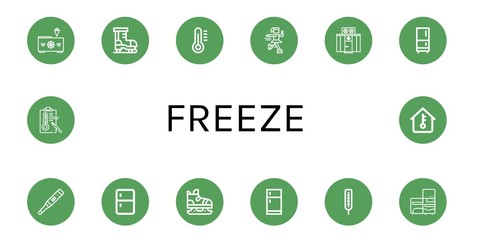 Set of freeze icons such as Freezer, Ice skate, Thermometer, Fridge, Refrigerator, Temperature , freeze