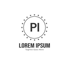 Initial PI logo template with modern frame. Minimalist PI letter logo vector illustration