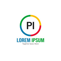 Initial PI logo template with modern frame. Minimalist PI letter logo vector illustration