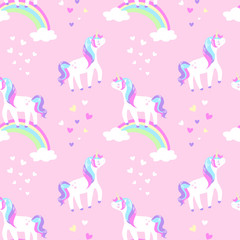  Unicorns and rainbows. Seamless vector pattern