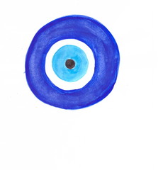 Drawing with watercolors: a souvenir from Turkey - blue eye, amulet, talisman.