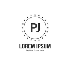 Initial PJ logo template with modern frame. Minimalist PJ letter logo vector illustration