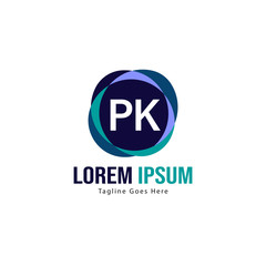 Initial PK logo template with modern frame. Minimalist PK letter logo vector illustration
